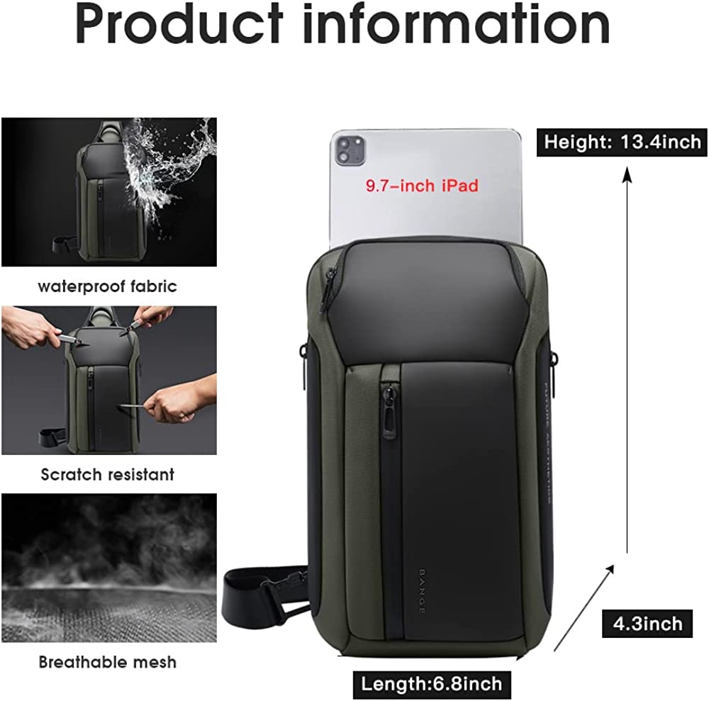 BANGE Sling Bag, Waterproof Men's Chest Bag Shoulder bags Crossbody Sling Backpack for Men… - Image 3